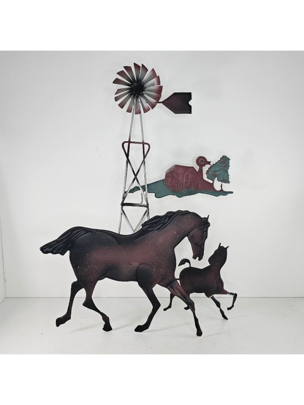 Rustic Tin Horses Farmhouse Windmill Metal Wall Art Mare Foal Country Western